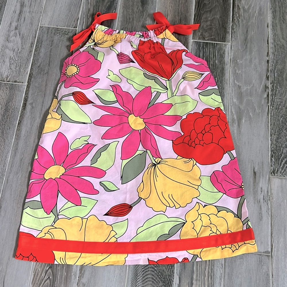 NWOT Hanna Andersson Pink Orange Yellow Floral Cotton Pillowcase Dress size 6/7